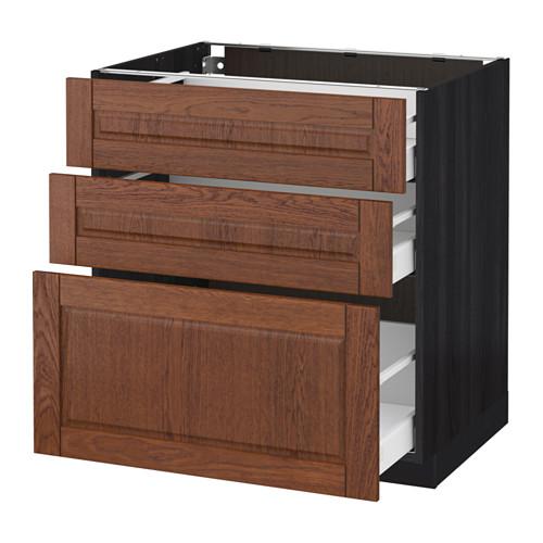 МЕТОД / МАКСИМЕРА Напольный шкаф с 3 ящиками - под дерево черный, Филипстад коричневый, 80x60 см