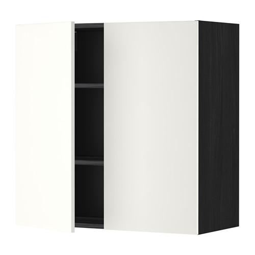 METOD навесной шкаф с полками/2дверцы черный/Хэггеби белый 80x80 см