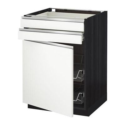 МЕТОД / ФОРВАРА Напольн шкаф/дверца/2ящ/првл крзн - 60x60 см, Нодста белый/алюминий, под дерево черный