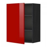 МЕТОД Шкаф навесной с полкой - 60x80 см, Рингульт глянцевый красный, под дерево черный