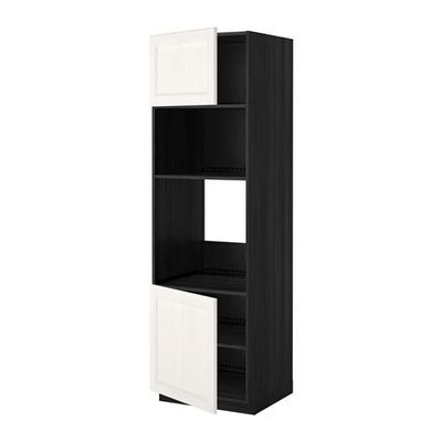 МЕТОД Выс шкаф д/духовки/СВЧ/2 дв/полки - 60x60x200 см, Лаксарби белый, под дерево черный