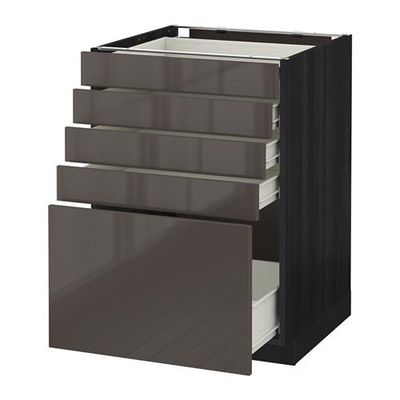 МЕТОД / ФОРВАРА Напольный шкаф с 5 ящиками - 60x60 см, Рингульт глянцевый серый, под дерево черный МЕТОД / ФОРВАРА Напольный шкаф с 5 ящиками - 60x60 см, Рингульт глянцевый серый, под дерево черный