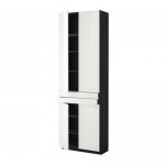 МЕТОД / МАКСИМЕРА Высокий шкаф+полки/2 ящика/4 дверцы - под дерево черный, Рингульт глянцевый белый МЕТОД / МАКСИМЕРА Высокий шкаф+полки/2 ящика/4 дверцы - под дерево черный, Рингульт глянцевый белый