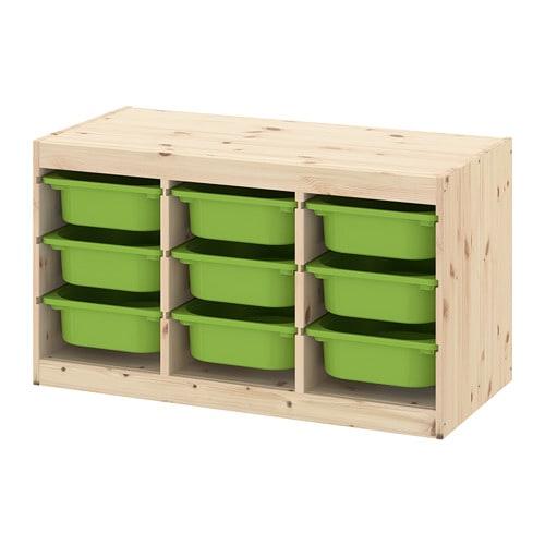 ТРУФАСТ Комбинация д/хранения+контейнерами - светлая беленая сосна/зеленый