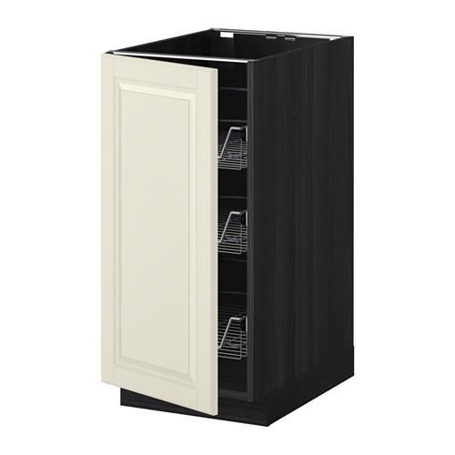 МЕТОД Напольный шкаф с проволочн ящиками - под дерево черный, Будбин белый с оттенком, 40x60 см