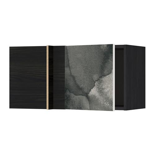 МЕТОД Шкаф навесной угловой - под дерево черный, Кальвиа с печатным рисунком