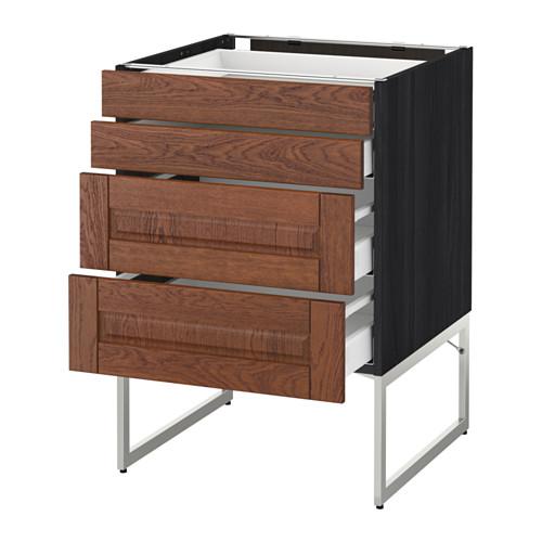 МЕТОД / МАКСИМЕРА Нплн шк 4 фронт/2 низк/2средн ящ - под дерево черный, Филипстад коричневый, 60x60x60 см