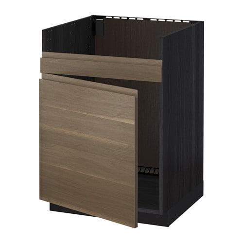 МЕТОД Напольный шкаф для мойки ХАВСЕН - под дерево черный, Воксторп под грецкий орех