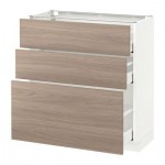 МЕТОД / МАКСИМЕРА Напольный шкаф с 3 ящиками - 80x37 см, Брокхульт под грецкий орех светло-серый, белый МЕТОД / МАКСИМЕРА Напольный шкаф с 3 ящиками - 80x37 см, Брокхульт под грецкий орех светло-серый, белый
