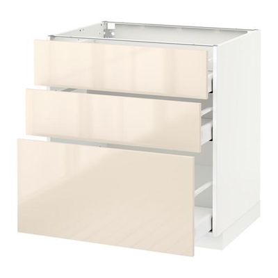 МЕТОД / МАКСИМЕРА Напольный шкаф с 3 ящиками - 80x60 см, Рингульт глянцевый кремовый, белый