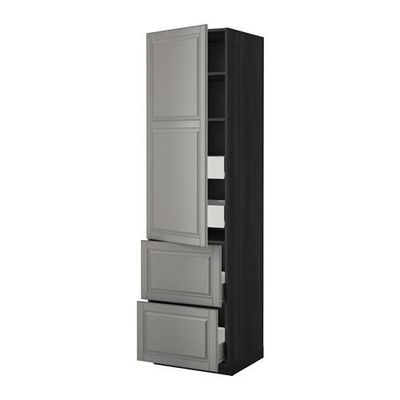МЕТОД / ФОРВАРА Высокий шкаф+полки/4 ящика/2дверцы - 60x60x220 см, Будбин серый, под дерево черный