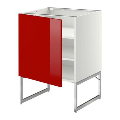 МЕТОД Напольный шкаф с полками - 60x60x60 см, Рингульт глянцевый красный, белый
