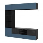 БЕСТО Шкаф для ТВ, комбин/стеклян дверцы - черно-коричневый Вальвикен/темно-синий прозрачное стекло, направляющие ящика, плавно закр БЕСТО Шкаф для ТВ, комбин/стеклян дверцы - черно-коричневый Вальвикен/темно-синий прозрачное стекло, направляющие ящика, плавно закр