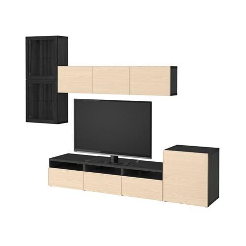 БЕСТО Шкаф для ТВ, комбин/стеклян дверцы - черно-коричневый Инвикен/ясеневый шпон прозрачное стекло, направляющие ящика,нажимные БЕСТО Шкаф для ТВ, комбин/стеклян дверцы - черно-коричневый Инвикен/ясеневый шпон прозрачное стекло, направляющие ящика,нажимные