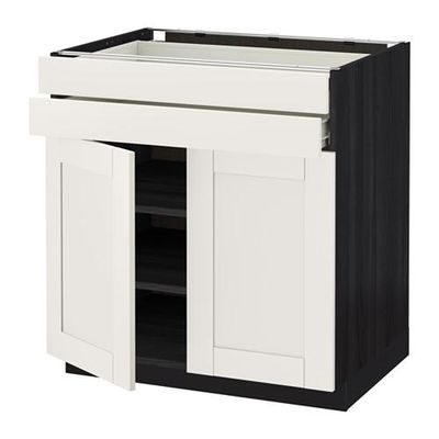 МЕТОД / ФОРВАРА Напольный шкаф/2дверцы/2ящика - Сэведаль белый, под дерево черный МЕТОД / ФОРВАРА Напольный шкаф/2дверцы/2ящика - Сэведаль белый, под дерево черный