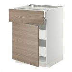 МЕТОД / ФОРВАРА Нплн шк дв/фрнт/2нзк/2срд ящ - белый, Брокхульт под грецкий орех светло-серый, 60x60 см