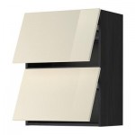 МЕТОД Навесной шкаф/2 дверцы, горизонтал - 60x80 см, Рингульт глянцевый кремовый, под дерево черный