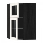 МЕТОД Углов навесной шкаф+полки/2 сткл дв - под дерево черный, Лаксарби белый МЕТОД Углов навесной шкаф+полки/2 сткл дв - под дерево черный, Лаксарби белый