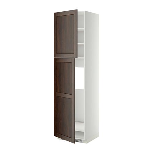 МЕТОД Высокий шкаф д/холодильника/2дверцы - белый, Эдсерум под дерево коричневый, 60x60x220 см