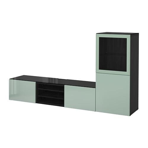 БЕСТО Шкаф для ТВ, комбин/стеклян дверцы - черно-коричневый Сельсвикен/глянцевый/серо-зеленый светлый прозрачное стекло, направляющие ящика,нажимные БЕСТО Шкаф для ТВ, комбин/стеклян дверцы - черно-коричневый Сельсвикен/глянцевый/серо-зеленый светлый прозрачное стекло, направляющие ящика,нажимные
