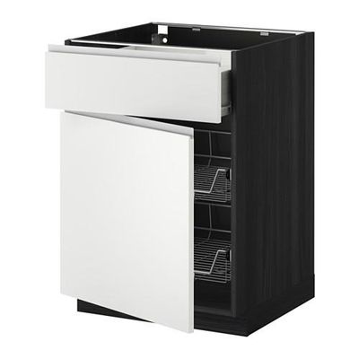 МЕТОД / ФОРВАРА Напольн шкаф с пров корз/ящ/дверью - 60x60 см, Нодста белый/алюминий, под дерево черный