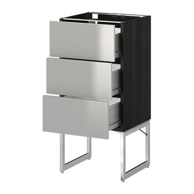 МЕТОД / ФОРВАРА Нплн шк 3 фрнт/3 средн ящика - 40x37x60 см, Гревста нержавеющ сталь, под дерево черный