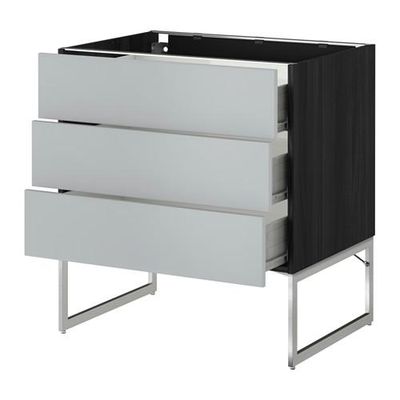 МЕТОД / ФОРВАРА Нплн шк 3 фрнт/3 средн ящика - 80x60x60 см, Веддинге серый, под дерево черный МЕТОД / ФОРВАРА Нплн шк 3 фрнт/3 средн ящика - 80x60x60 см, Веддинге серый, под дерево черный