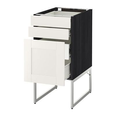 МЕТОД / ФОРВАРА Напольн шкаф 3фронт пнл/2низ/2ср ящ - 40x60x60 см, Сэведаль белый, под дерево черный МЕТОД / ФОРВАРА Напольн шкаф 3фронт пнл/2низ/2ср ящ - 40x60x60 см, Сэведаль белый, под дерево черный