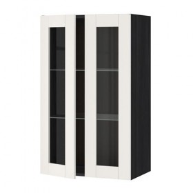 METOD навесной шкаф с полками/2 стекл дв черный/Сэведаль белый 60x100 см