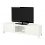 БЕСТО Тумба под ТВ с ящиками и дверцей - Лаппвикен белый прозрачное стекло, направляющие ящика,нажимные БЕСТО Тумба под ТВ с ящиками и дверцей - Лаппвикен белый прозрачное стекло, направляющие ящика,нажимные