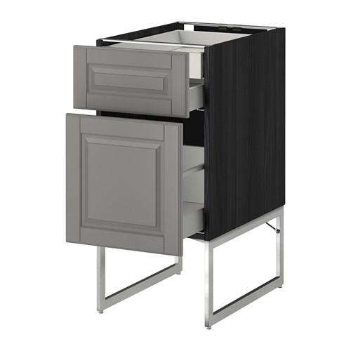 МЕТОД / МАКСИМЕРА Напольн шкаф 2фронт пнл/2низ/1вс ящ - под дерево черный, Будбин серый, 40x60x60 см