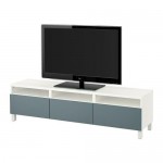 БЕСТО Тумба д/ТВ с ящиками - белый/Вальвикен серо-бирюзовый, направляющие ящика, плавно закр