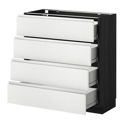 МЕТОД / ФОРВАРА Напольн шкаф 4 фронт панели/4 ящика - 80x37 см, Нодста белый/алюминий, под дерево черный