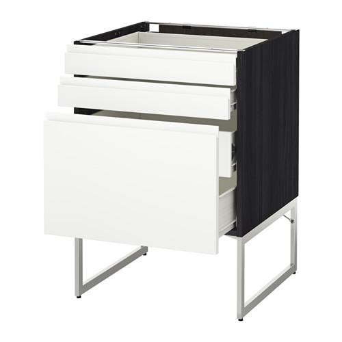 МЕТОД / ФОРВАРА Напольн шкаф 3фронт пнл/2низ/2ср ящ - под дерево черный, Воксторп белый, 60x60x60 см