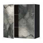 МЕТОД Навесной шкаф с полками/2дверцы - под дерево черный, Кальвиа с печатным рисунком, 80x80 см