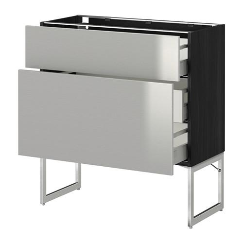 МЕТОД / МАКСИМЕРА Наполн шк 2 фрнт/3 средн ящ - под дерево черный, Гревста нержавеющ сталь, 80x37x60 см