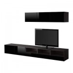 БЕСТО Шкаф для ТВ, комбинация - черно-коричневый/глянцевый черный