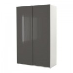 ПАКС Гардероб с раздвижными дверьми - Пакс Хасвик глянцевый/серый, белый, 150x43x236 см ПАКС Гардероб с раздвижными дверьми - Пакс Хасвик глянцевый/серый, белый, 150x43x236 см