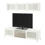 БЕСТО Шкаф для ТВ, комбин/стеклян дверцы - белый/Сельсвикен глянцевый/бежевый матовое стекло, направляющие ящика, плавно закр БЕСТО Шкаф для ТВ, комбин/стеклян дверцы - белый/Сельсвикен глянцевый/бежевый матовое стекло, направляющие ящика, плавно закр