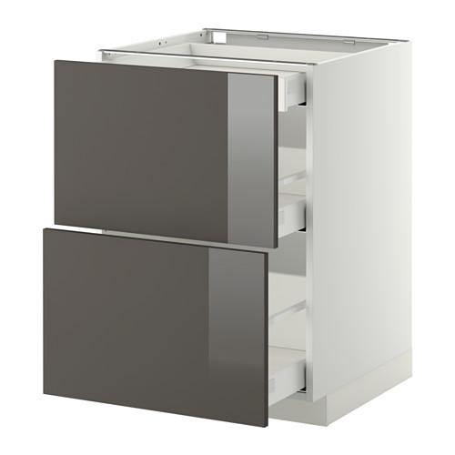 МЕТОД / МАКСИМЕРА Напольный шкаф/2фасада/3ящика - белый, Рингульт глянцевый серый, 60x60 см МЕТОД / МАКСИМЕРА Напольный шкаф/2фасада/3ящика - белый, Рингульт глянцевый серый, 60x60 см