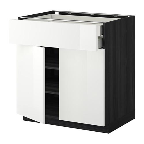 МЕТОД / МАКСИМЕРА Напольный шкаф/2дверцы/2ящика - под дерево черный, Рингульт глянцевый белый