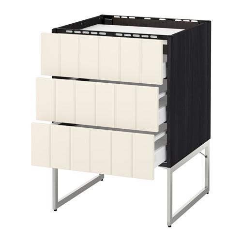 МЕТОД / МАКСИМЕРА Напольн шкаф/3фронт пнл/3ящика - под дерево черный, Хитарп белый с оттенком, 60x60x60 см