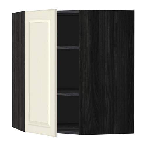 МЕТОД Угловой навесной шкаф с полками - под дерево черный, Будбин белый с оттенком, 68x80 см