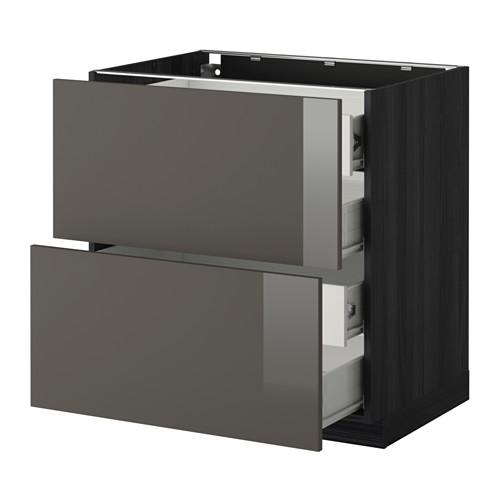 МЕТОД / ФОРВАРА Напольн шкаф 2 фронт пнл/4 средн ящ - под дерево черный, Рингульт глянцевый серый, 80x60 см