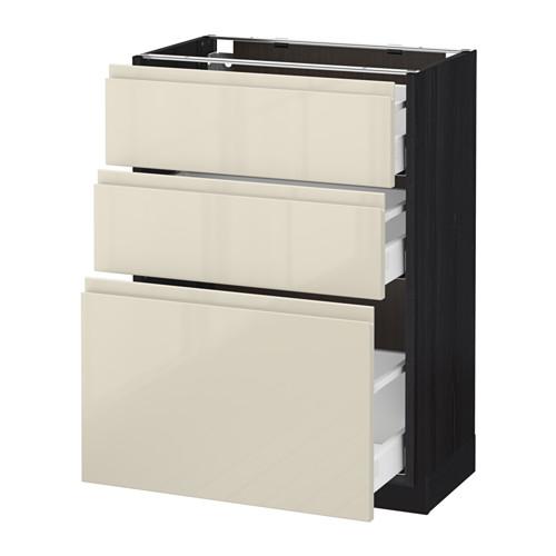 МЕТОД / МАКСИМЕРА Напольный шкаф с 3 ящиками - под дерево черный, Воксторп глянцевый светло-бежевый, 60x37 см МЕТОД / МАКСИМЕРА Напольный шкаф с 3 ящиками - под дерево черный, Воксторп глянцевый светло-бежевый, 60x37 см
