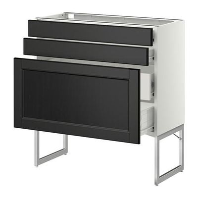 МЕТОД / ФОРВАРА Напольн шкаф 3фронт пнл/2низ/2ср ящ - 80x37x60 см, Лаксарби черно-коричневый, белый