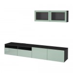 БЕСТО Шкаф для ТВ, комбин/стеклян дверцы - черно-коричневый Сельсвикен/глянцевый/серо-зеленый светлый прозрачное стекло, направляющие ящика, плавно закр БЕСТО Шкаф для ТВ, комбин/стеклян дверцы - черно-коричневый Сельсвикен/глянцевый/серо-зеленый светлый прозрачное стекло, направляющие ящика, плавно закр