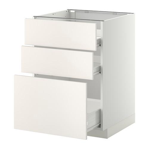 МЕТОД / ФОРВАРА Напольн шкаф 3фрнт пнл/2низк/1ср ящ - белый, Веддинге белый, 60x60 см