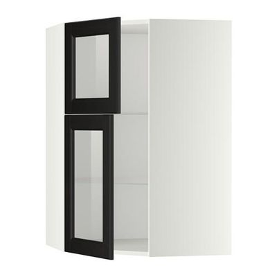 МЕТОД Углов навесной шкаф+полки/2 сткл дв - белый, Лаксарби черно-коричневый
