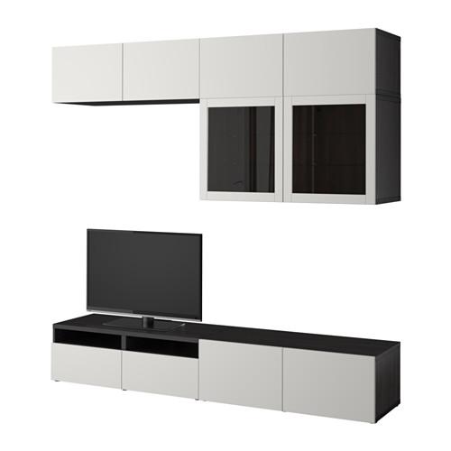 БЕСТО Шкаф для ТВ, комбин/стеклян дверцы - черно-коричневый Лаппвикен/Синдвик светло-серый прозрачное стекло, направляющие ящика, плавно закр